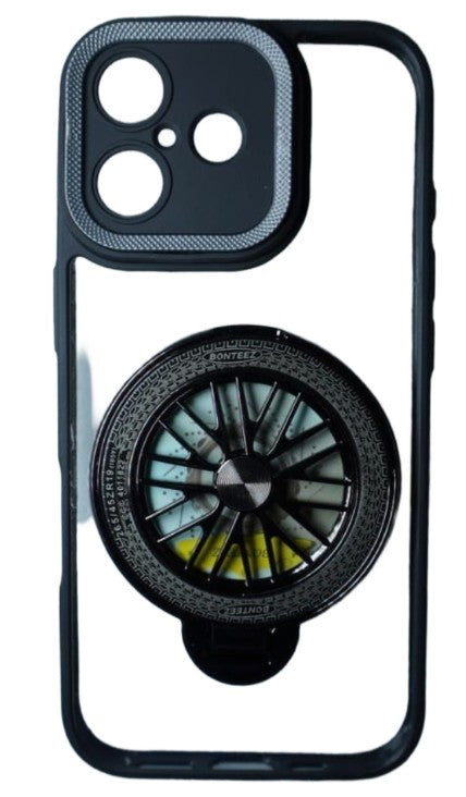 iPhone 17 Shockproof Protective Brilliant Spin Rotating Wheel Stand Black color Back Cover