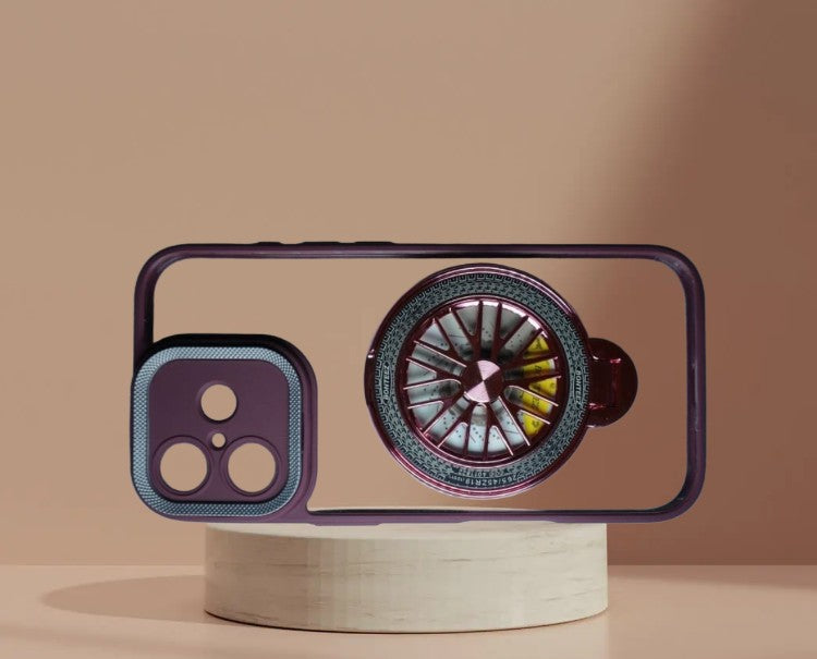 iPhone 17 Shockproof Protective Brilliant Spin Rotating Wheel Stand Maroon color Back Cover