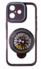 iPhone 17 Shockproof Protective Brilliant Spin Rotating Wheel Stand Maroon color Back Cover