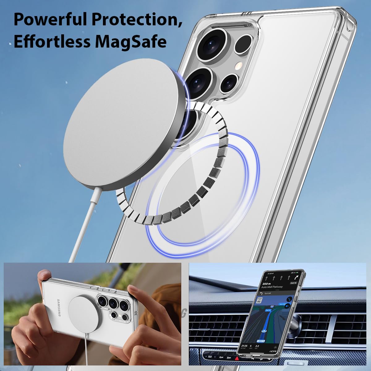 Clear Case for Samsung Galaxy S25 Ultra, Magnetic Cover Compatible with MagSafe, Hard Back Slim Shockproof Bumper, Support Wireless Charging